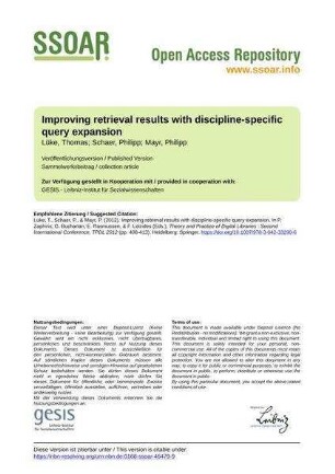 Improving retrieval results with discipline-specific query expansion