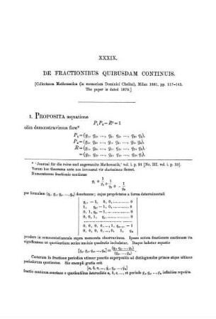 Paper XXXIX. De Fractionibus Quibusdam Continuis.