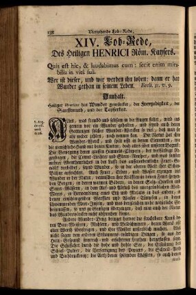 XIV. Lob-Rede, Des Heiligen Henrici Röm. Kaysers. - XVIII. Lob-Rede, Des Heil. Joannis Capistrani...