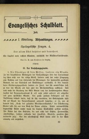 Apologetische Fragen : 4. vor allem Übel behütet und bewahret ; ein Kapitel vom rechten Glauben, anläßlich der Messina-Katastrophe ; (Schluß)