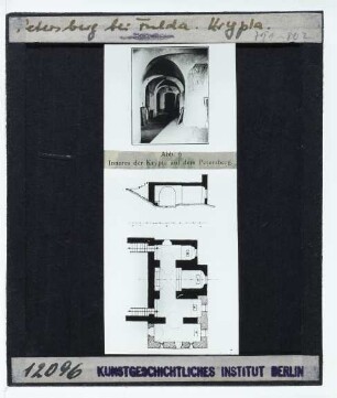 Petersberg, St. Peter : Krypta, Grundriss, Schnitt, Ansicht