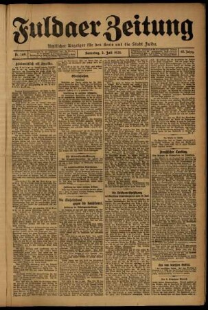Erste Ausgabe vom Samstag, den 02. Juli 1921.