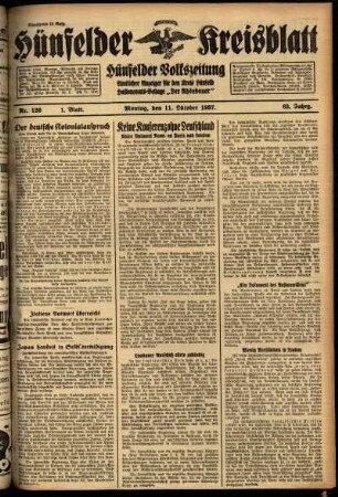 Erste Ausgabe vom Montag, den 11. Oktober 1937.