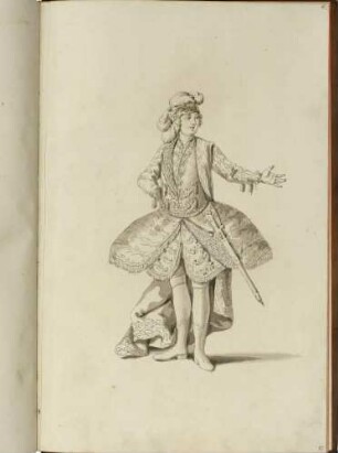 Domenico Annibali, Alt-Kastrat, in der Rolle des Plistene (aus dem Vestiarium der Oper "Ipermestra", aufgeführt am 7. Oktober 1751 in Hubertusburg)