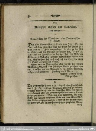 VIII. Vermischte Aufsätze und Nachrichten