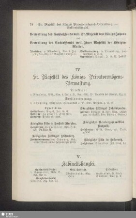IV. Sr. Majestät des Königs Privatvermögens-Verwaltung