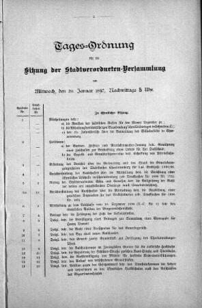 Tages-Ordnung, 20. Januar 1897