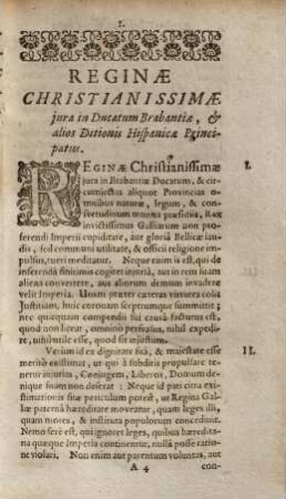 Reginae Christianissimae Iura In Ducatum Brabantiae, Et Alios Ditionis Hispanicae Principatus