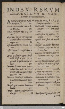 Index Rerum Memorabilium in Commentario occurrentium