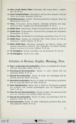 Arbeiten in Bronze, Kupfer, Messing, Zinn (Nr. 269-346)