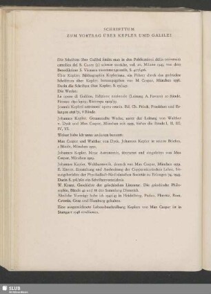 Schrifttum Zum Vortrag Über Kepler Und Galilei