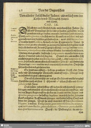 Von allerley Zufäll dieses Fiebers, als erstlich von der Tobsucht und Wehtag deß Haupts und Hirns. Cap. IX
