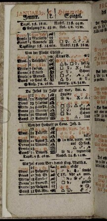 Januari. Jenner. Himmels-Spiegel/ Prognosicon des Jenner-Monats. - Decembe. Christmonat. Himmels-Spiegel. Prognosticon des Christmonats.