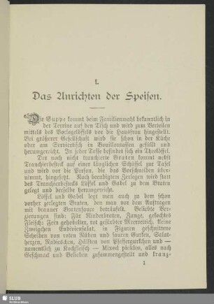 I. Das Anrichten der Speisen