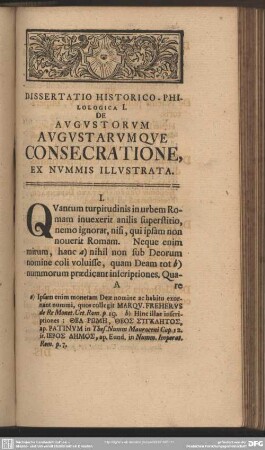 Dissertatio Historico-Philologica I. De Augustorum Augustarumque Consecratione, Ex Nummis Illustrata