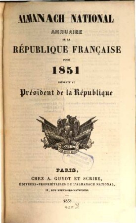 Almanach national : annuaire de la République Française. 1851