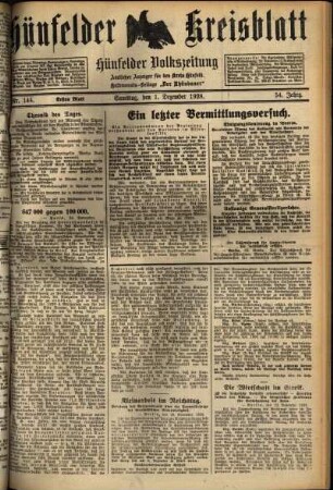 Erste Ausgabe vom Samstag, den 01. Dezember 1928.