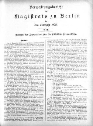 No. 19. Bericht der Deputation für die städtische Irrenpflege
