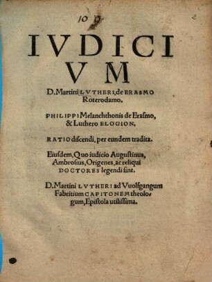 Ivdicivm D. Martini Lvtheri, de Erasmo Roterodamo