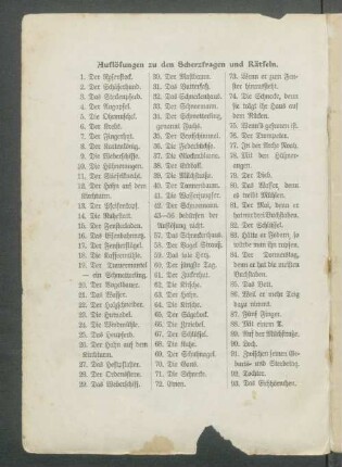 Auflösungen zu den Scherzfragen und Rätseln.