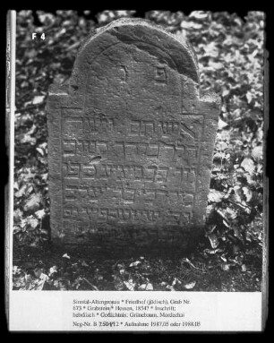 Grabstein für Mordechai Grünebaum