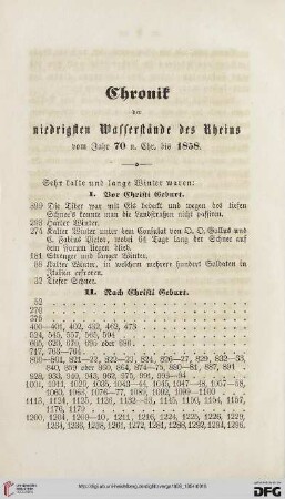 2: Chronik der niedrigsten Wasserstände des Rheins : vom Jahr 70 n. Chr. bis 1858