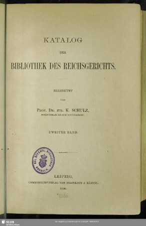 2.1890: Katalog der Bibliothek des Reichsgerichts
