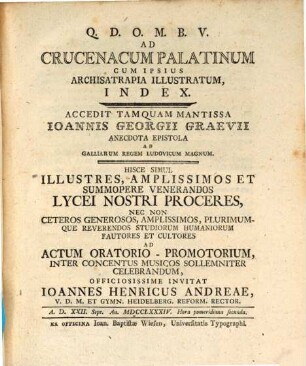 Crucenacum Palatinum Cum Ipsius Archisatrapia Illustratum. [9], Crucenacum Palatinum Cum Ipsius Archisatrapia Illustratum, Index