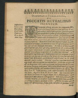 Disputatio Theologica, De Peccatis Actualibus Infantum. Respondente Georgius Gerdessen