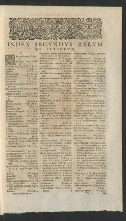 Index Secundus Rerum Et Verborum.