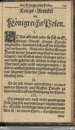Kriegs-Artickel des Königreichs Polen