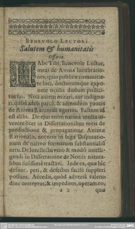 Benevolo Lectori Salutem & humanitatis Officia