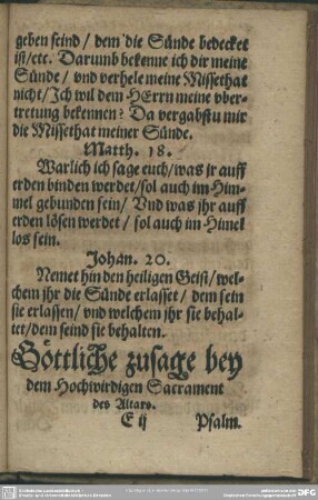 Göttliche zusage bey dem hochwirdigen Sacrament des Altars
