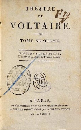 Théâtre De Voltaire, 7. [Catilina, ou Rome sauvée. Amélie , ou le Duc de Foix. L'Orphelin de la Chine. Socrate]