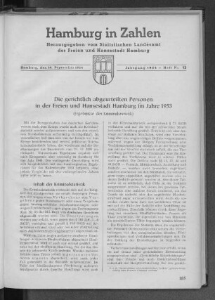 Die gerichtlich abgeurteilten Personen in der Freien und Hansestadt Hamburg im Jahre 1953