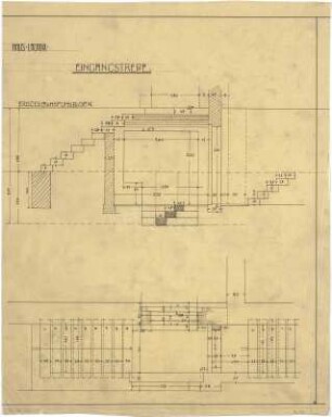 Billing, Hermann; Karlsruhe, Beethovenstr. 2-4; Doppelhaus Williard (Lacroix) - Stober - Eingangstreppe (Grundriss; Schnitt)