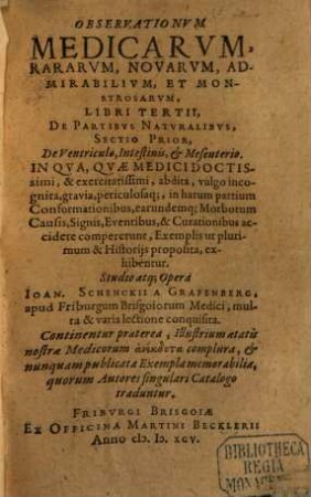 Observationum medicarum rariorum liber .... 3,1