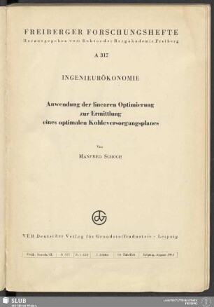 Anwendung der linearen Optimierung zur Ermittlung eines optimalen Kohleversorgungsplanes