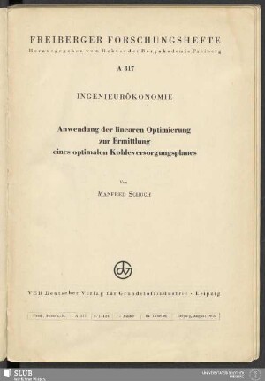Anwendung der linearen Optimierung zur Ermittlung eines optimalen Kohleversorgungsplanes