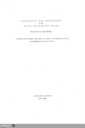Verzeichnis der Professoren der Alten Universität Mainz