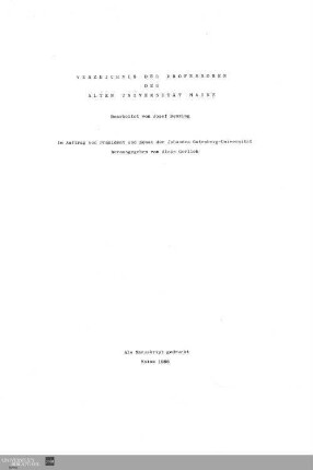 Verzeichnis der Professoren der Alten Universität Mainz
