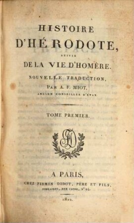 Histoire d'Herodote : suivie de la vie d'Homère. T. 1 (1822)