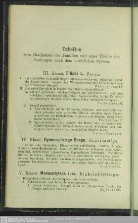 Tabellen zum Bestimmen der Familien und eines Theiles der Gattungen nach dem natürlichen System