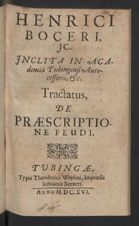 Henrici Boceri ... Tractatus, De Praescriptione Feudi