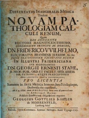Dissertatio inauguralius medica tradens novam pathologiam calculi renum