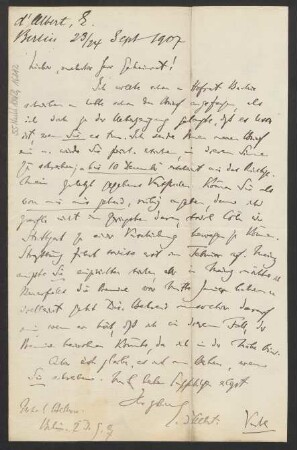 Brief an Ludwig Strecker  und B. Schott's Söhne : 23.09.1907
