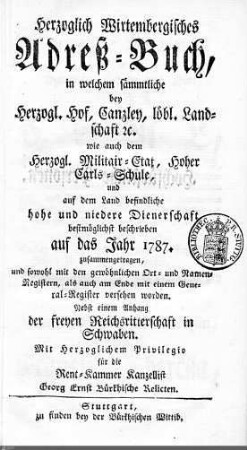 1787: Württembergisches Adressbuch, 1787