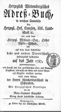 1787: Württembergisches Adressbuch, 1787