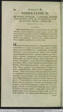 Dissertatio XI. De Iisdem Conviciis, Latinisque Homeri Versionibus, Tum Ad Sententias, Tum Ad Singula Verba, Conflatis