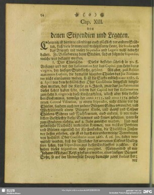 Cap. XIII. von denen Stipendien und Legaten